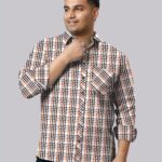 Orange and Black Bold Check Men Plus Size Cotton Shirt