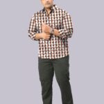Orange Large Check Men Plus Size Casual Shirt