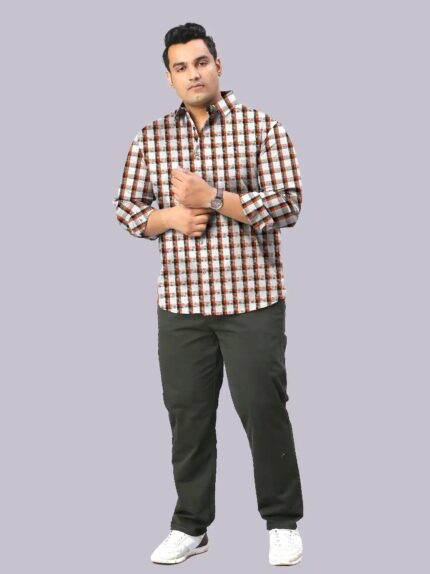 Orange Large Check Men Plus Size Casual Shirt