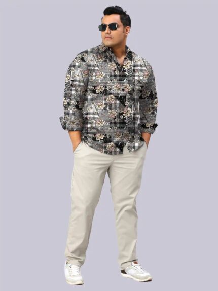 Patchwork Check Design Men Plus Size Full Sleeve Shirt