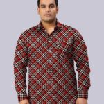 Red and Beige Check Design Men Plus Size Full Sleeve Shirt