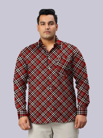 Red and Beige Check Design Men Plus Size Full Sleeve Shirt