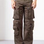 Brown Cotton Cargo Pants with Rugged Utility Styling