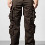 Brown Baggy-Fit Cotton Cargo Pants for Men