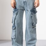Blue Denim Cargo Pants for Men with Utility Pockets
