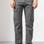 Steel Grey Cotton Cargo Pants with Functional Pocket Detailing