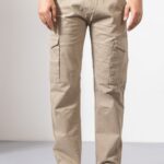 Cream Cotton Cargo Pants for Men with Clean Finish