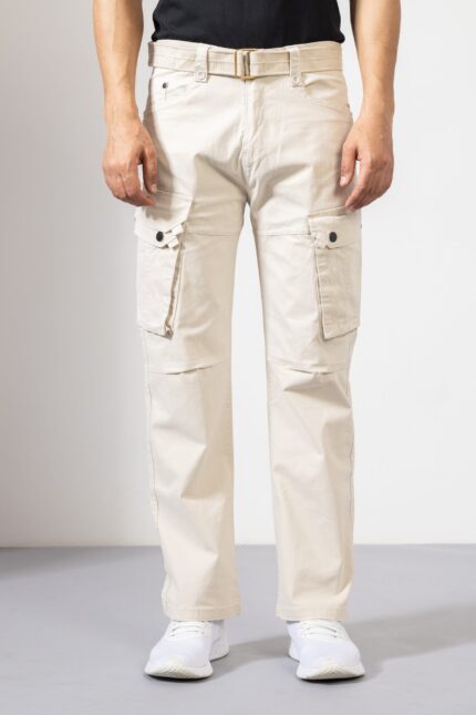 Off-White Cotton Cargo Pants for Men ? Minimal Style