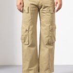 Beige Cotton Cargo Pants with Multiple Utility Pockets