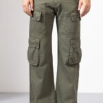 Light Green Cotton Cargo Pants with Utility Look