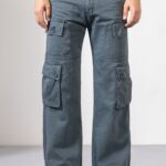 Grey Cotton Cargo Pants with Spacious Multi-Pocket Design