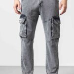 Grey Denim-Style Cargo Pants for Men with Streetwear Appeal