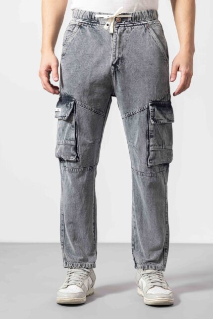 Grey Denim-Style Cargo Pants for Men with Streetwear Appeal
