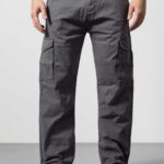 Dark Grey Straight-Fit Cotton Cargo Pants for Daily Wear
