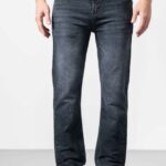 Grey Washed Modern Straight-Fit Denim Jeans
