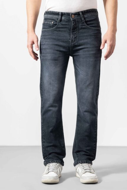 Grey Washed Modern Straight-Fit Denim Jeans