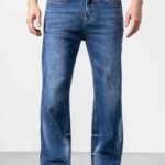 Blue Washed Classic Straight-Fit Denim Jeans for Men