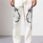 Cream Printed Casual Lounge Sweatpants