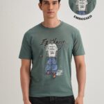 Green Textured Embossed Print Cotton T Shirt