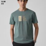 Green Embossed Print Slim Fit Cotton T Shirt