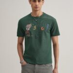 Green Printed Crew Neck Cotton T Shirt