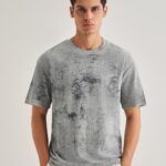 Grey Stone Wash Textured Oversized T Shirt