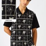 Starlit Petal Cuban Collar Elegant Embroidered Shirt