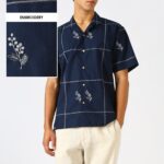 Coastal Grid Cuban Collar Blue Embroidered Shirt