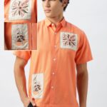 Coral Patchwork Embroidered Men?s Box Fit Shirt