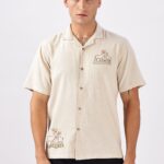 Atlantic Beige Muntjac Box Fit Embroidered Shirt