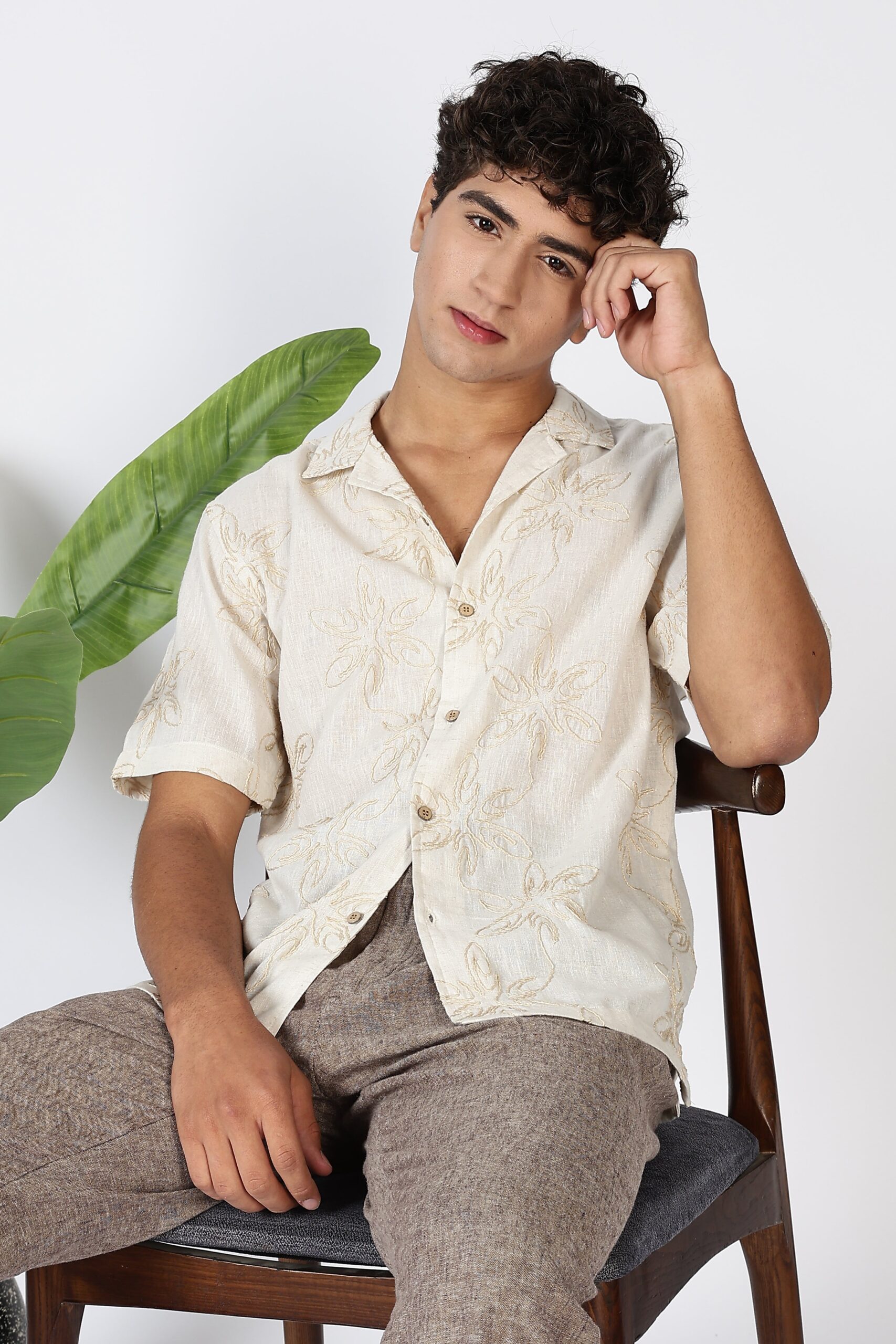 Hamptons_47-scaled-1.jpg Floral Embossed Cuban Collar Luxury Embroidered Shirt - Image 1