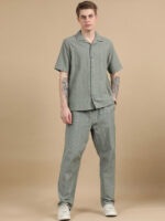 Men Textured Cotton Seersucker Resort Shirt & Trouser Co Ord Set - Image 2