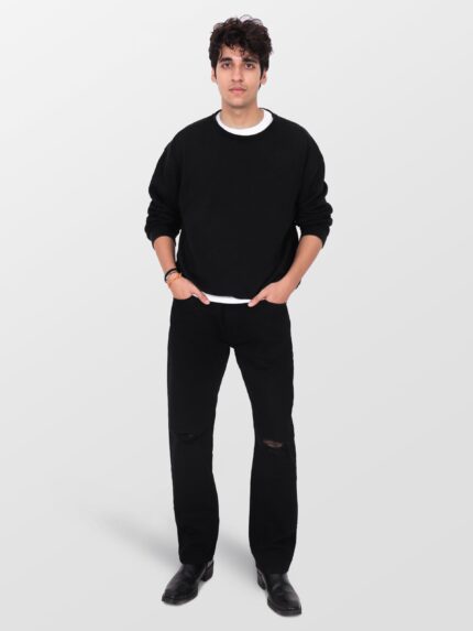 Urban Street Black Distressed Straight-Fit Denim Jeans for Men