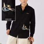Coastal Voyage Black Cotton Travel Embroidered Shirt