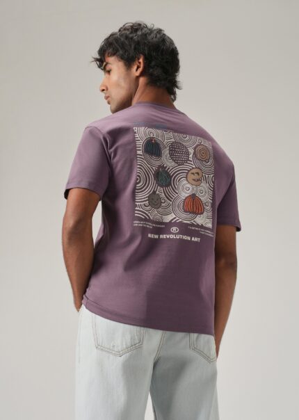 Lavender Back Print Slim Fit Cotton T Shirt
