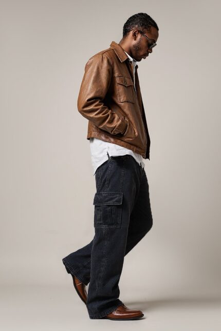 Coal Black Streetwear Baggy Straight Cargo Denim