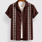Marron Stripped Designer Men’s Half Sleeves Printed Shirt Exclusive