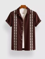Marron Stripped Designer Men’s Half Sleeves Printed Shirt Exclusive