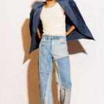 Blue Frayed Panel Contemporary Straight-Fit Denim Jeans