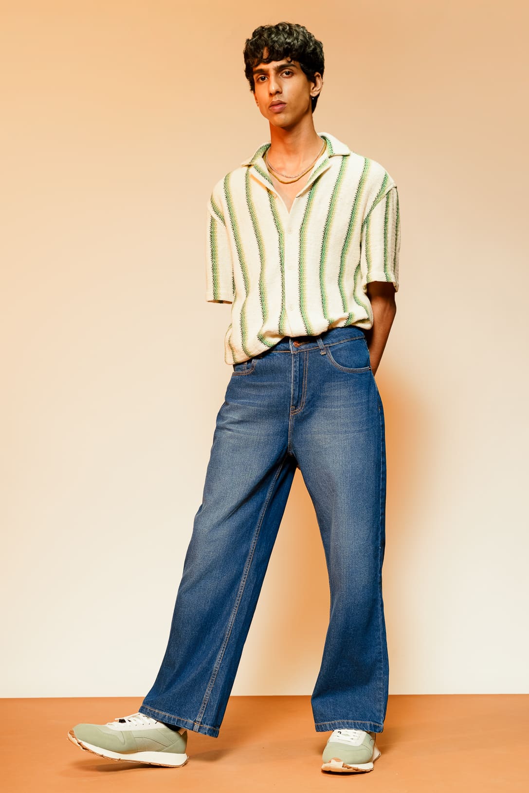 Mens401699-Edit.jpg Classic Mid Blue Everyday Wear Relaxed Wide-Leg Jeans - Image 1