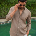 Brown Natural Texture Slim Fit Linen Cotton Premium Shirt