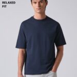 Navy Blue Basic Relaxed Fit Cotton T Shirt