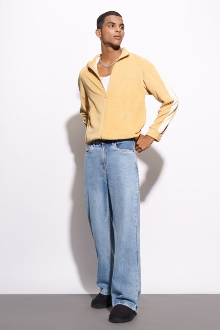 Fresh Light Blue Clean Look Casual Wide-Fit Denim Jeans