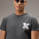Nickel Grey Printed Cotton T Shirt