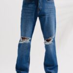 Lapis Blue Vintage Fade Distressed Wide-Fit Jeans for Men