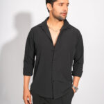 Black Solid Slim Fit Party Wear Premium Shirt