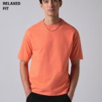 Peach Orange Basic Relaxed Fit Cotton T Shirt