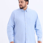 Plus Size Men Regular Fit Blue Solid Cotton Formal Shirt