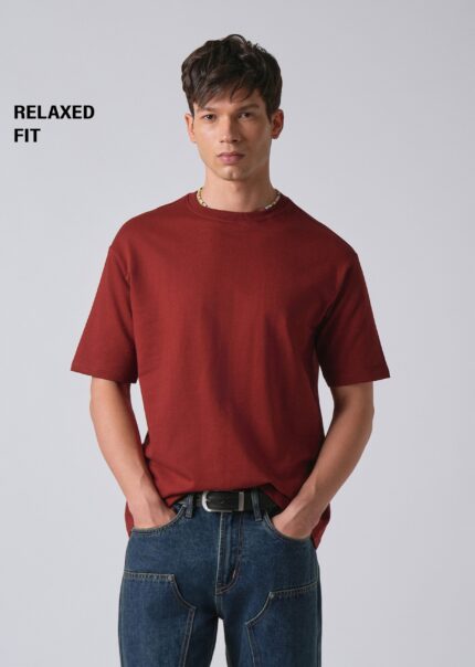 Red Basic Relaxed Fit Cotton T Shirt
