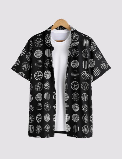 Black Mandala Men’s Half Sleeve Casual Printed Shirt
